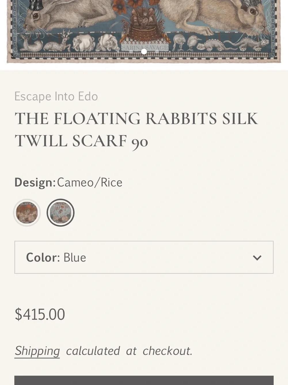 Sabina Savage - THE FLOATING RABBITS SILK TWILL SCARF 90 - Design - Cameo/Rice